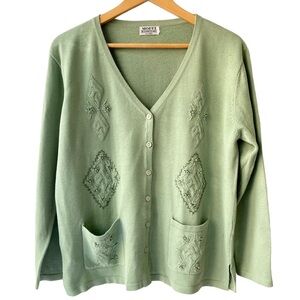 Embroidered Cardigan Sweater, Size L